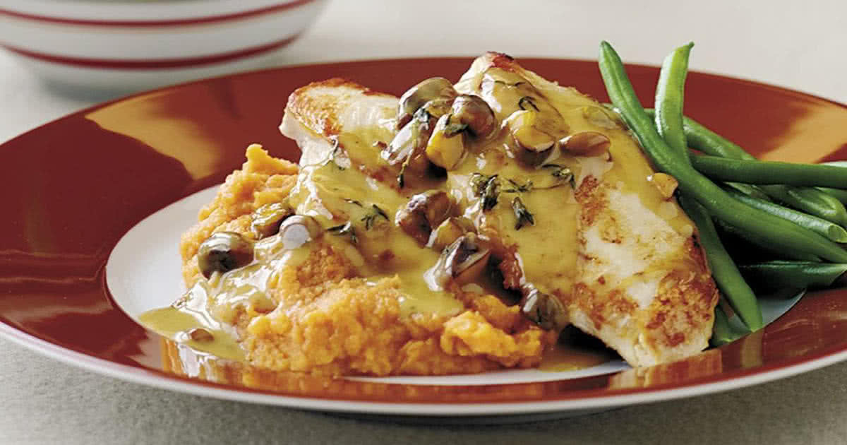 Chicken with Pistachio Sauce and Sweet Potato Mash Recipe Foodrinky