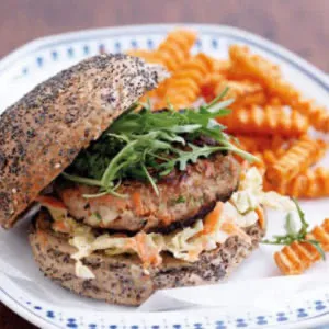 Lamb and Tzatziki Burger with Chips